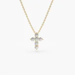 14K Gold Tiny Ball Natural Diamond Cross Necklace - Image 4