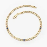 14K Solid Gold Cuban link bracelet With Sapphire bracelet - Image 5