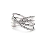 14K Gold Round Brilliant Natural Diamond Triple Criss Cross Band - Image 3