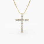 18k Baguette Natural Diamond Cross Necklace