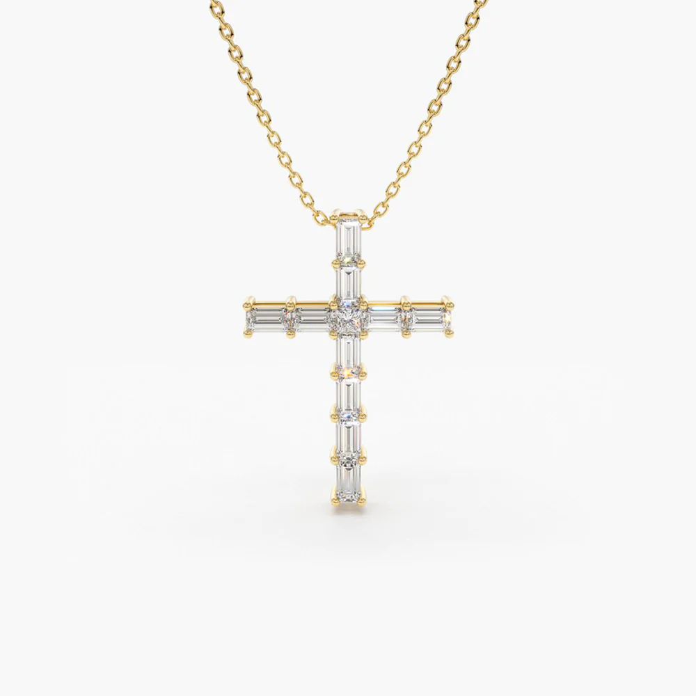 400548_3568687eee0446efab44739709222617mv2.webp 18k Baguette Natural Diamond Cross Necklace - Image 1