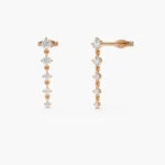 18k Solid Gold Dangling 4 Prong Diamond Drop Earrings - Image 6