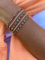 14K Solid Gold Small Multi-Colored Fine Gemstone And Diamond Hepburn Bracelet - Image 2