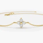 18k Gold Moissanite Diamond Clover Bracelet - Image 3
