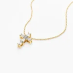 18k Gold Baguette Natural Diamond Tiny Cross Necklace - Image 4