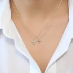 14K Gold Medium Natural Diamond Cross Necklace - Image 6