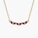 14K Solid Gold Slanted Ruby and Diamond Necklace for women - Image 6