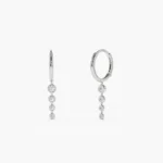 14K Solid Gold Dangling Diamond Drop Earrings - Image 3