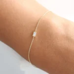 14K Gold Dainty Baguette Moissanite Diamond Bracelet - Image 4