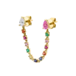 18k Solid Gold Loop Earring With Pink Sapphire And Diamond Pear Studs