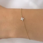 18k Gold Moissanite Diamond Clover Bracelet - Image 2