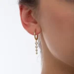 14K Solid Gold Dangling Diamond Drop Earrings - Image 2
