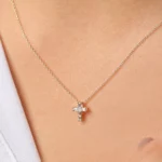 18k Gold Baguette Natural Diamond Tiny Cross Necklace - Image 2