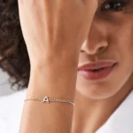 18k Solid Gold Moissanite Diamond Initial Curb Bracelet - Image 4