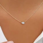 14K Gold Horizontal Pear Shape Natural Diamond Solitaire Necklace - Image 3