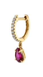 18k Solid Gold Diamond Hoops adorning Pear Drop and Pink Sapphire - Image 4