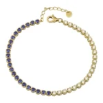 18k Solid Gold Half Blue Sapphire And Diamond Tennis Bracelet - Image 2
