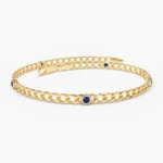 14K Solid Gold Cuban link bracelet With Sapphire bracelet
