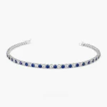 14K Solid Gold Prong Setting Diamond and Sapphire Tennis Bracelet - Image 6