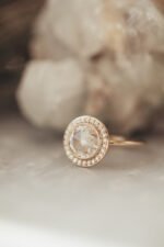 18K Solid Gold Round Rose Cut Lab-Grown Diamond with .11 ct Diamond Halo Ring - Image 4