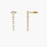 18k Solid Gold Dangling 4 Prong Diamond Drop Earrings