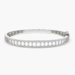 18k Baguette & Round Diamond Bangle Bracelet - Image 5