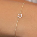 18k Solid Gold Mini Moissanite Diamond Horseshoe Bracelet - Image 2
