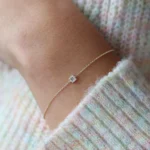 18k Gold Tiny Baguette and Round Moissanite Diamond Station Bracelet - Image 8