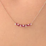 14K Solid Gold Slanted Ruby and Diamond Necklace for women - Image 2