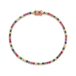 14K Solid Gold Small Multi-Colored Fine Gemstone And Diamond Hepburn Bracelet