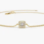 18k Gold Tiny Baguette and Round Moissanite Diamond Station Bracelet - Image 2