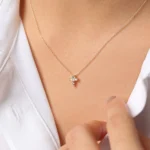 18k Gold Baguette Natural Diamond Tiny Cross Necklace - Image 6