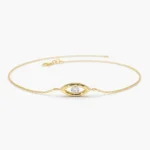 18k Solid Gold Moissanite Diamond Evil Eye Bracelet