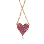 14K Solid Gold Reversible White Diamond And Red Ruby Heart Necklace