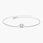 18k Gold Tiny Baguette and Round Moissanite Diamond Station Bracelet - Image 5