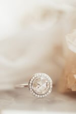 18K Solid Gold Round Rose Cut Lab-Grown Diamond with .11 ct Diamond Halo Ring - Image 2