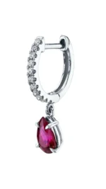 18k Solid Gold Diamond Hoops adorning Pear Drop and Pink Sapphire - Image 3