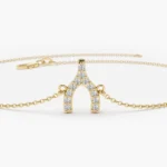 18k Solid Gold Moissanite Diamond Wishbone Charm Bracelet - Image 2