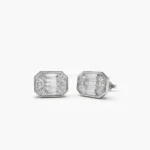 14k Illusion Setting Step Cut Mosaic Gold Natural Diamond Studs - Image 6