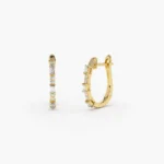 14K Gold Baguette And Round Moissanite Diamond Earrings - Image 2