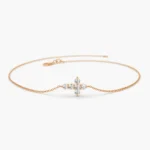 14K Solid  Gold Moissanite Diamond Cross Bracelet