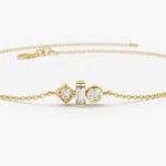 14K Gold Baguette and Round Moissanite Diamond Mix Bracelet - Image 2