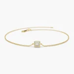 18k Gold Tiny Baguette and Round Moissanite Diamond Station Bracelet