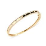 14k Gold Diamond Cigar Band Bangle With Inset Diamonds