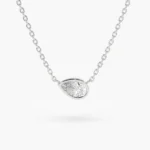 14K Gold Horizontal Pear Shape Natural Diamond Solitaire Necklace - Image 5