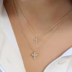 14K Gold Medium Natural Diamond Cross Necklace - Image 4