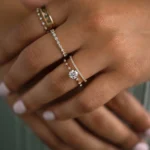 14k Solid Gold Diamond Distance Ring, Round Cut Lab-Grown Diamond Ring - Image 2