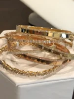 14k Gold Diamond Cigar Band Bangle With Inset Diamonds - Image 3