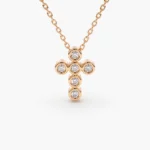 18k Gold 6 Stone Bezel Setting Natural Diamond Cross Necklace