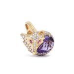 18K Solid Gold Fox Ring with Amethyst, Ruby, and Diamond